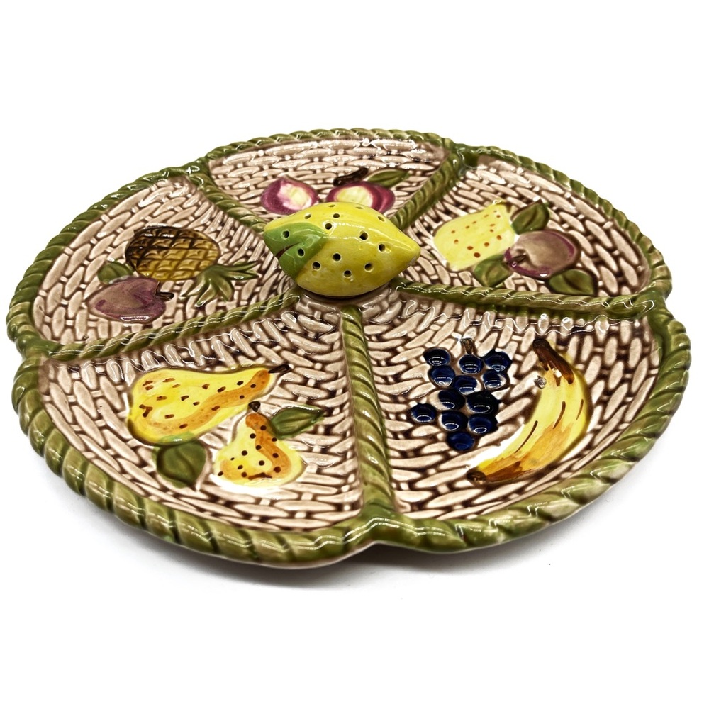 Vintage Jamal Majolika Devised Fruit Hors d’ oeuvres Snack Tray Lemon Toothpick